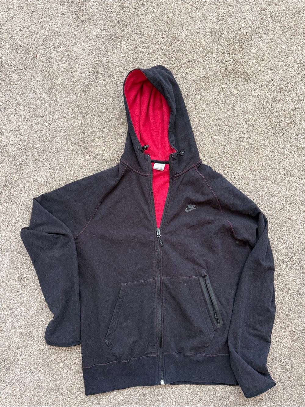 Nike Soft Black Hoodie with Red Hood Lining